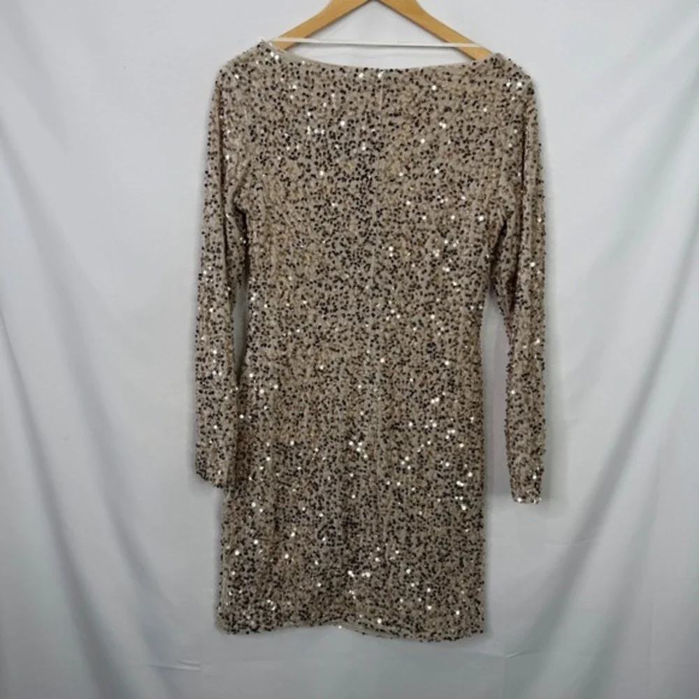 Vero Moda Vmbella LS Short Sequin Dress Champagne‎ Gold Womens Medium NWT